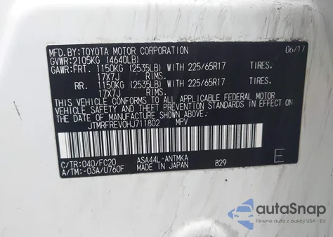 2017 Toyota Rav4 Xle из США, поврежденный, VIN JTMRFREV0HJ711802